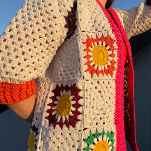 Gift for her,Crochet Summer Colorful Cardigan, Woman Cardigan, Multicolor Patchwork Cardigan, Hand Knit Sweater, Knitted Rainbow Sweater zdjęcie 3