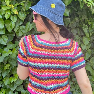 Colorful Blouse, striped knit blouse for women, chunky cozy trendy woman blouse, rainbow knitting, woman style, pastel and bright blouses Bright Colors