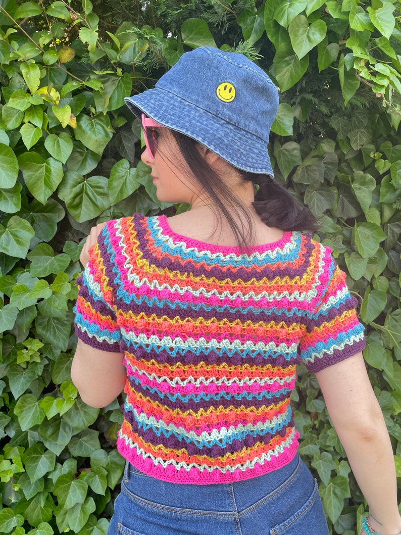 Colorful Blouse, striped knit blouse for women, chunky cozy trendy woman blouse, rainbow knitting, woman style, pastel and bright blouses Bright Colors