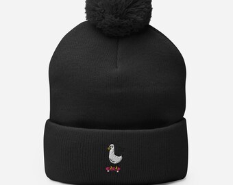 Duck Skateboarding Meme Pom-Pom Beanie