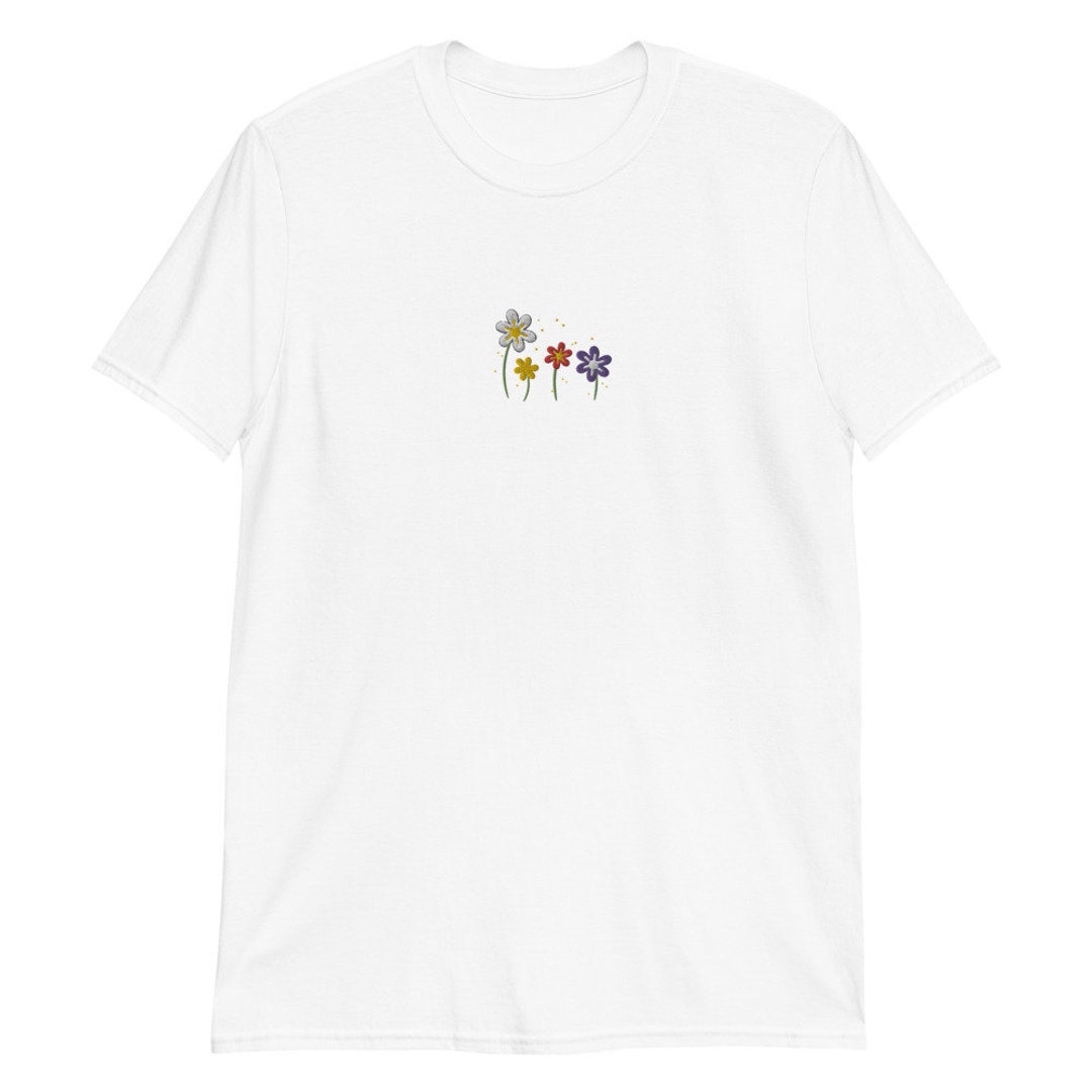 Vintage Flower Embroidery Short-sleeve Unisex T-shirt - Etsy
