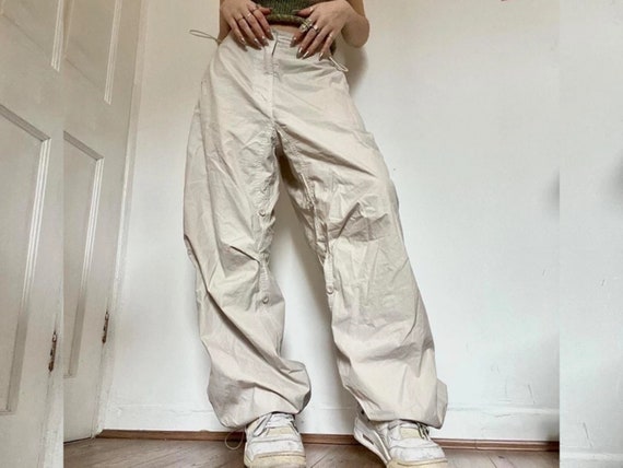 Y2k Parachute Pants/ White Cargo Pants Women/ Wide Leg - Etsy Canada
