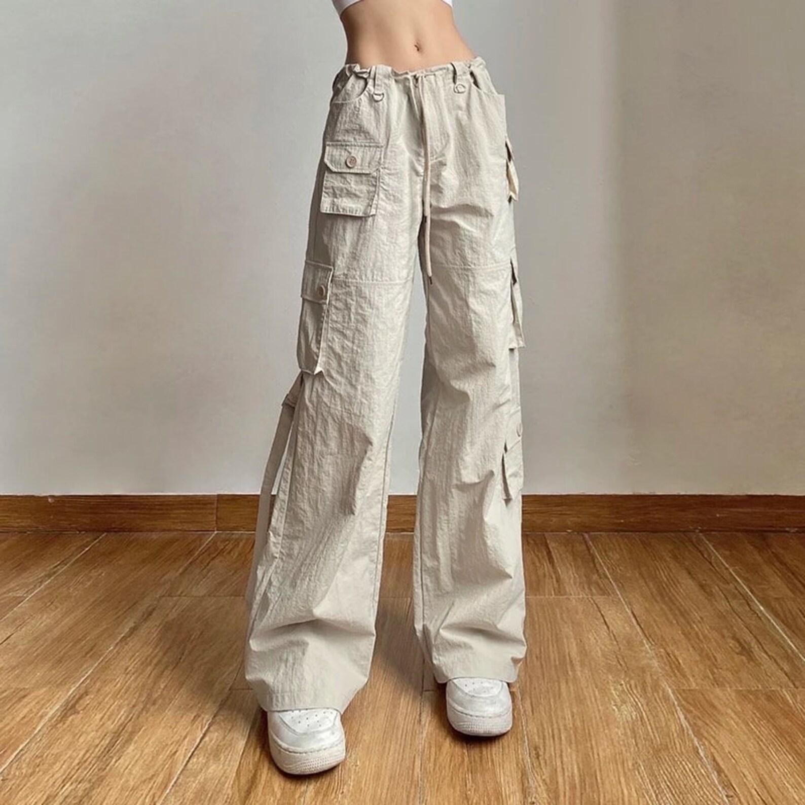Light Khaki Low Rise Baggy Cargo Pants Y2k Vintage Drawstring Etsy