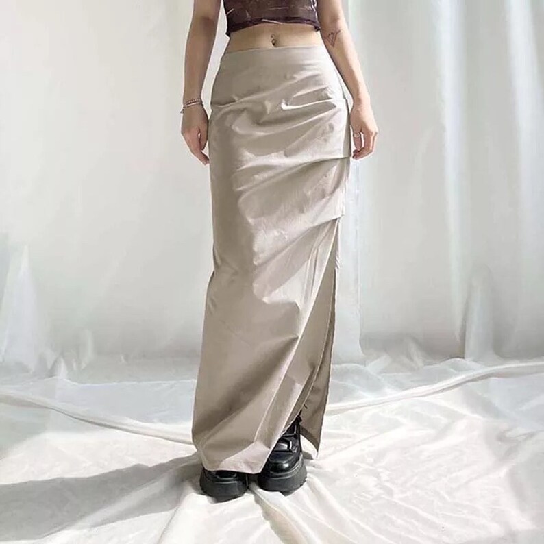Ruched Drawstring Maxi Skirt Y2K Long Skirt Slit Cargo Long Etsy