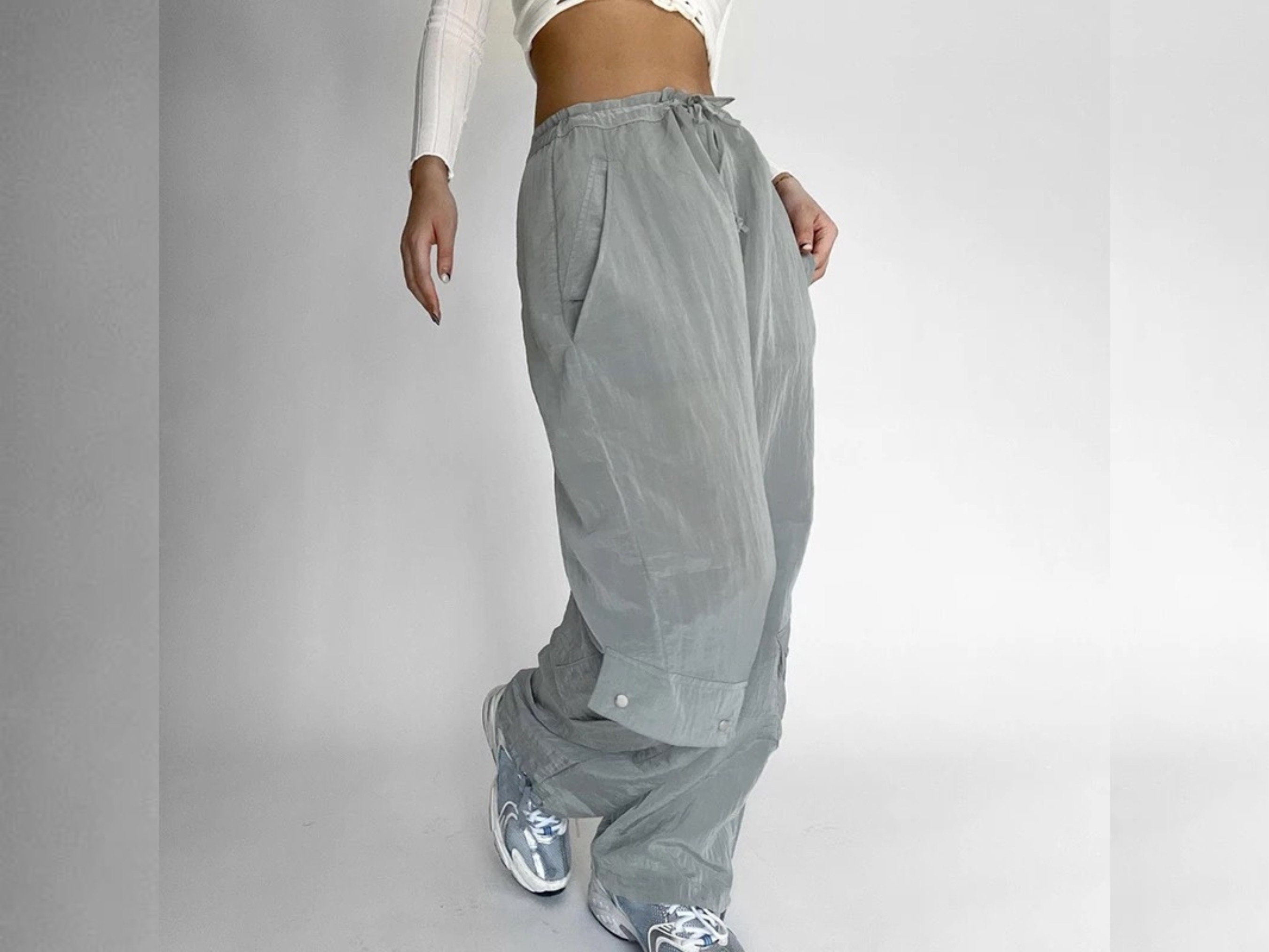 Y2k Gray Baggy Drawstring Pants Oversized Joggers Women - Etsy Canada