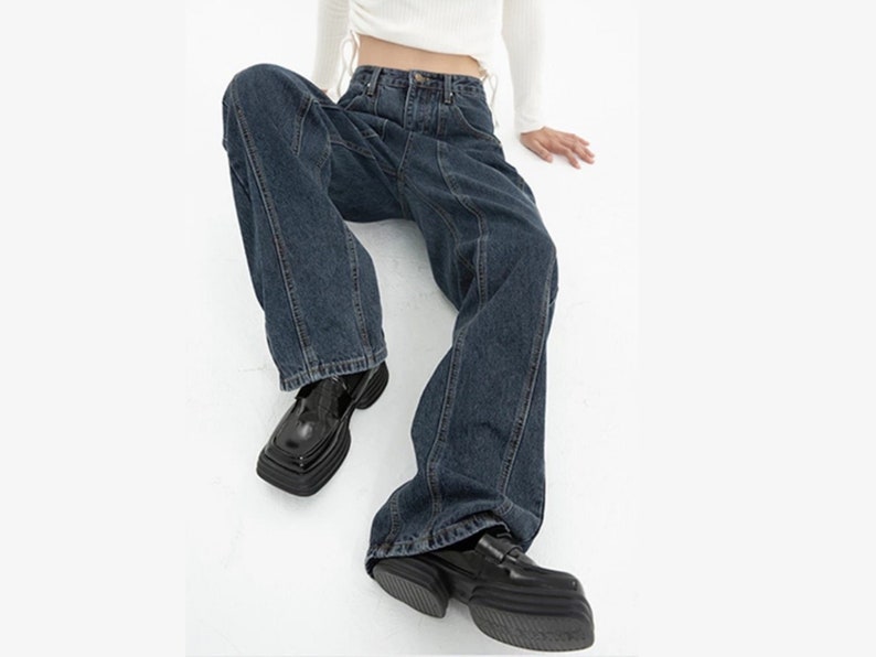 Dark Blue Women high rise jeans, Baggy Jeans Women, straight leg pants womens, Baggy Denim Pants, high waisted wide leg pants, y2k jeans 