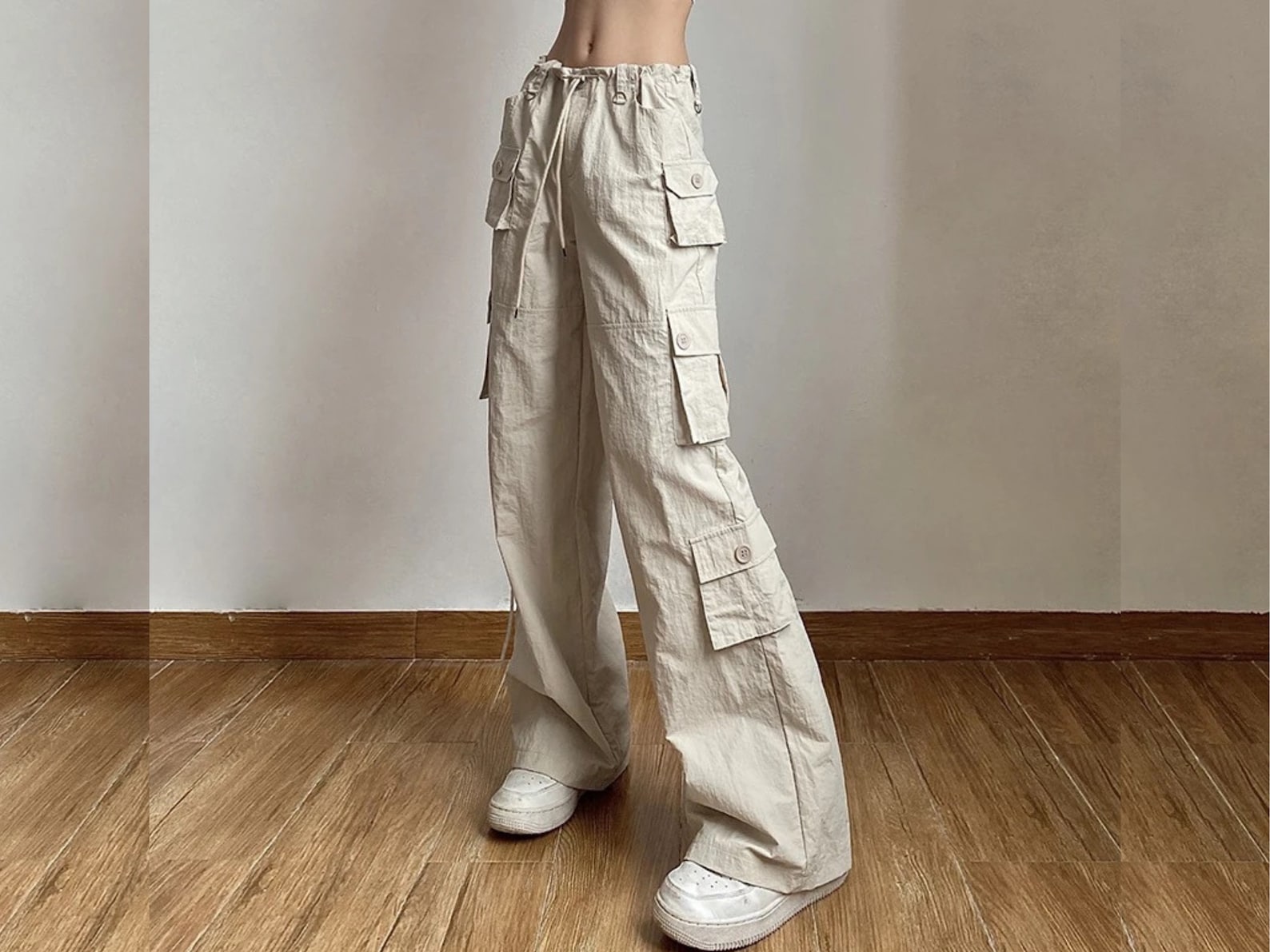 Light Khaki Low Rise Baggy Cargo Pants Y2k Vintage Drawstring - Etsy