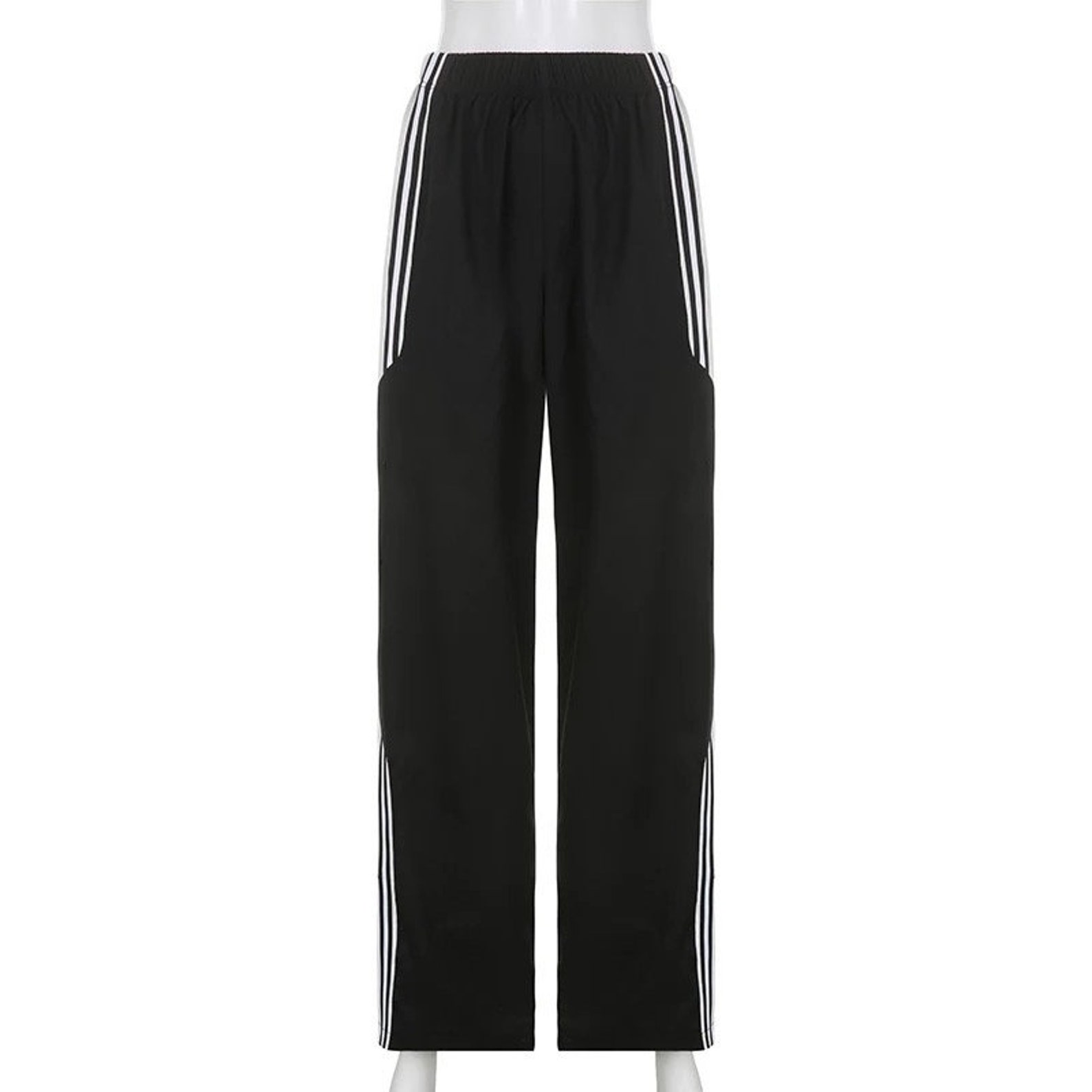 Black Side Striped Pants Baggy Track Pants Swishy Pants 90s Etsy