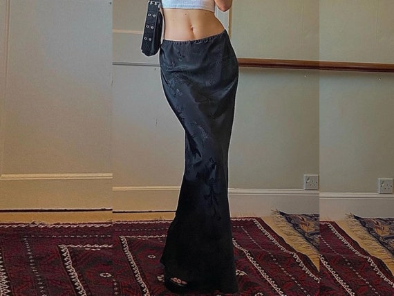 Moda Vintage Negro Jacquard Cintura Baja Maxi Falda Long - España