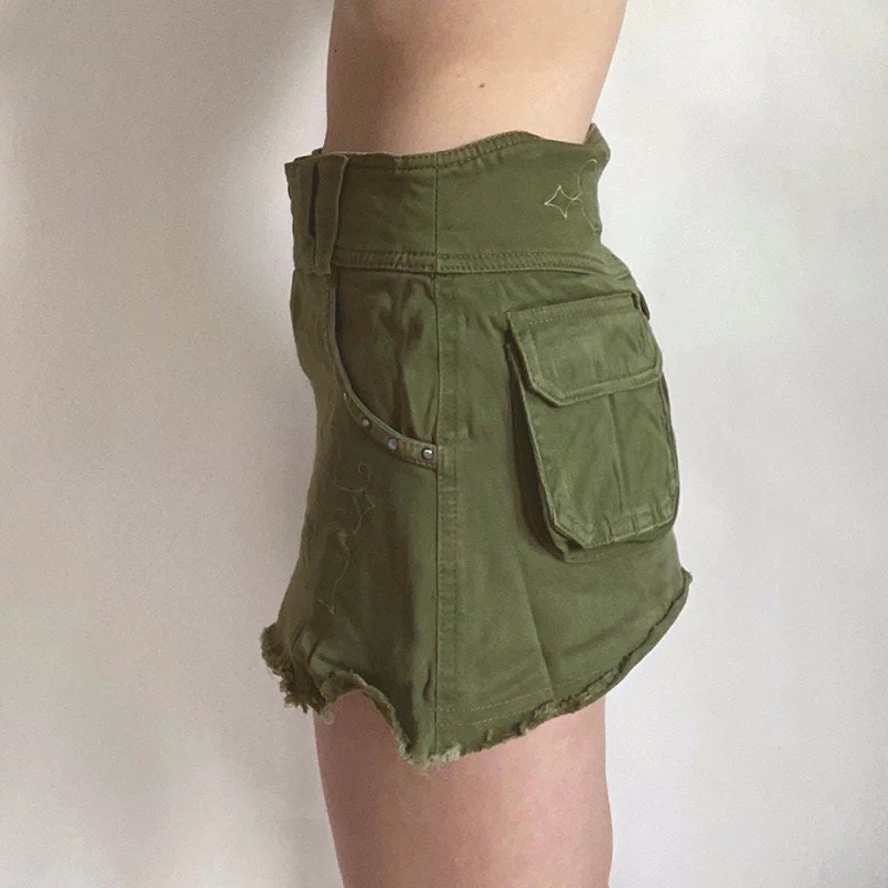 Y2k Mini Skirt Retro Skirt Low Rise Mini Skirt Green Cargo - Etsy
