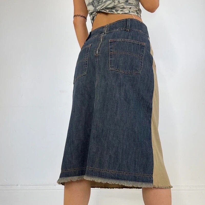 Two Tone Star Patchwork Denim Midi Flared Skirt/ High Waisted - Etsy