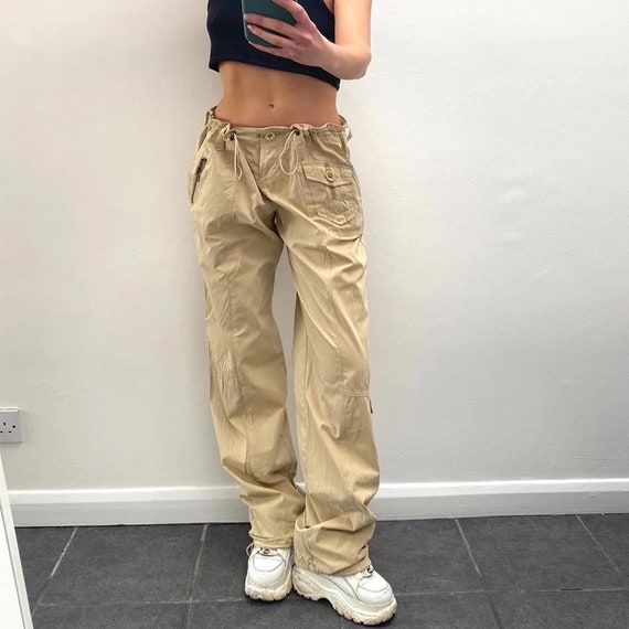Y2K Vintage Khaki Cargo Sweatpants Joggers Low Rise Elastic - Etsy