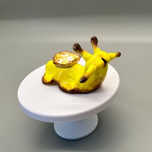 Cute Slug Figurine, Lemon Pie, Yellow, Polymer Clay Sculpture.