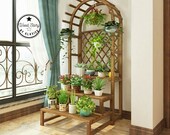 Large Grdening Organizer, Wood Plant Stand Flower Pot Hanger Rack Shelf Garden Indoor and outdoor Plant Ladder.