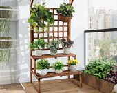 Large Rustic Wooden Plant Stand, 2 Tier Flower Big Display Shelf, Ladder Rack Wood Garden Decoration For indoor and outdoor.