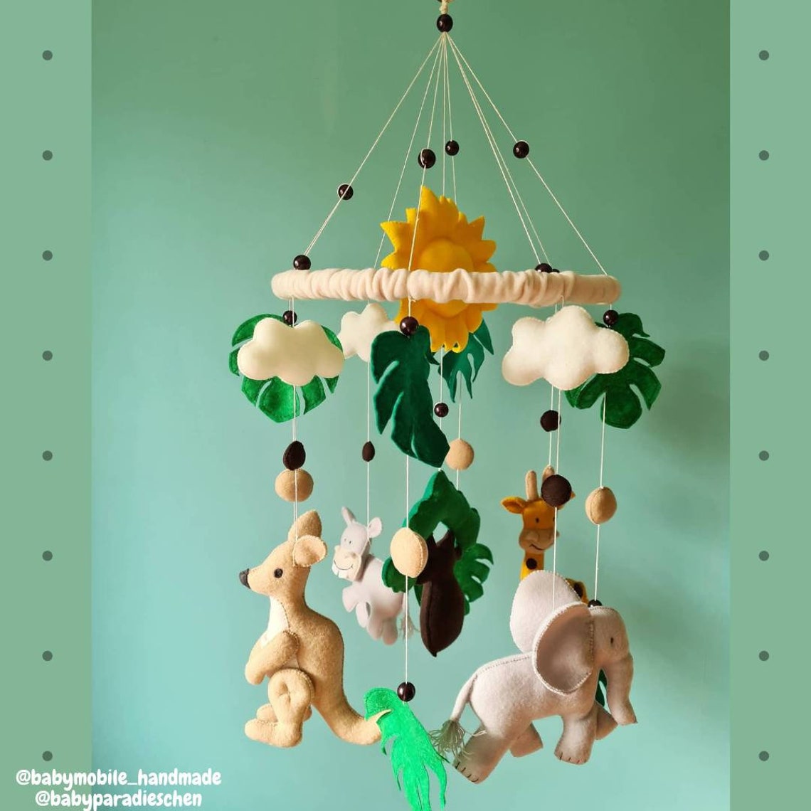 Baby Mobile Safari mit Nilpferd Elefant Känguru und Giraffe Etsy.de
