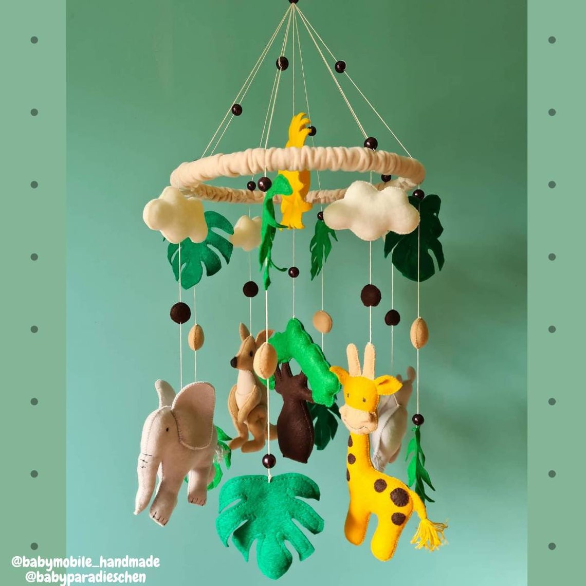 Baby Mobile Safari mit Nilpferd Elefant Känguru und Giraffe Etsy.de