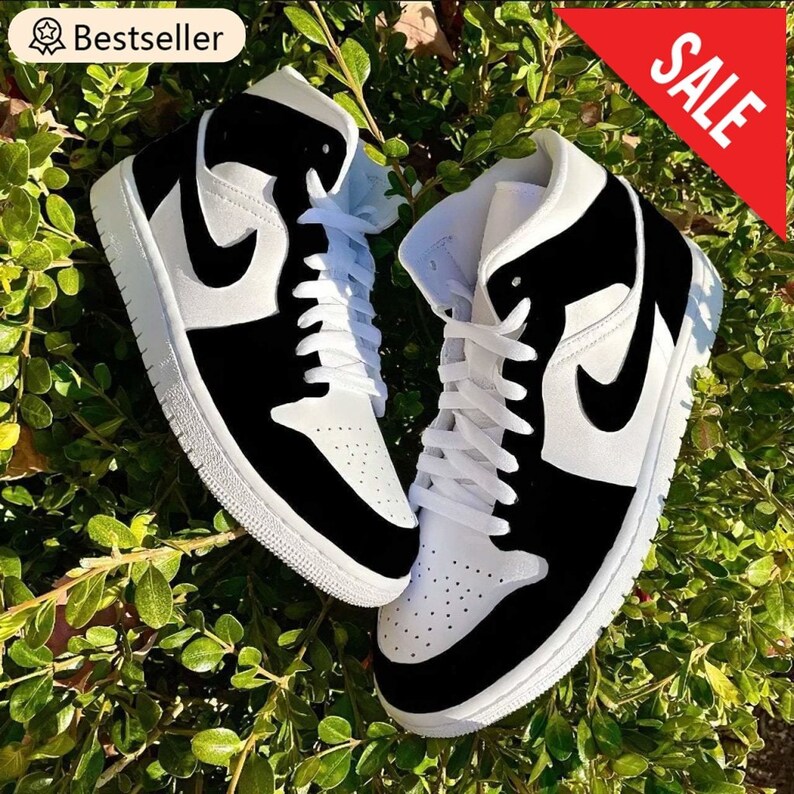 Custom Jordan 1 Mid Panda Black and White Custom Nike | Etsy