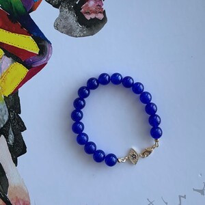 Royal Blue Jade | Gold Evil Eye Bracelet | Third Eye | Protection Jewelry | Minimalistic Jewelry | For Her | Handmade