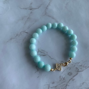 Sky Blue Quartz | Gold Evil Eye Bracelet | Third Eye | Protection Jewelry | Minimalistic Jewelry | For Her | Handmade