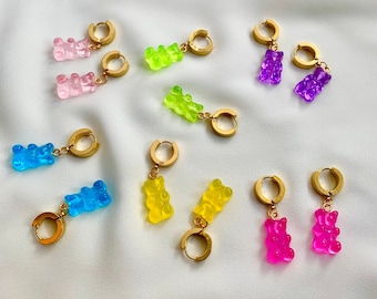 18k Gold Handmade Gummy Bear Hoop Earrings - Etsy