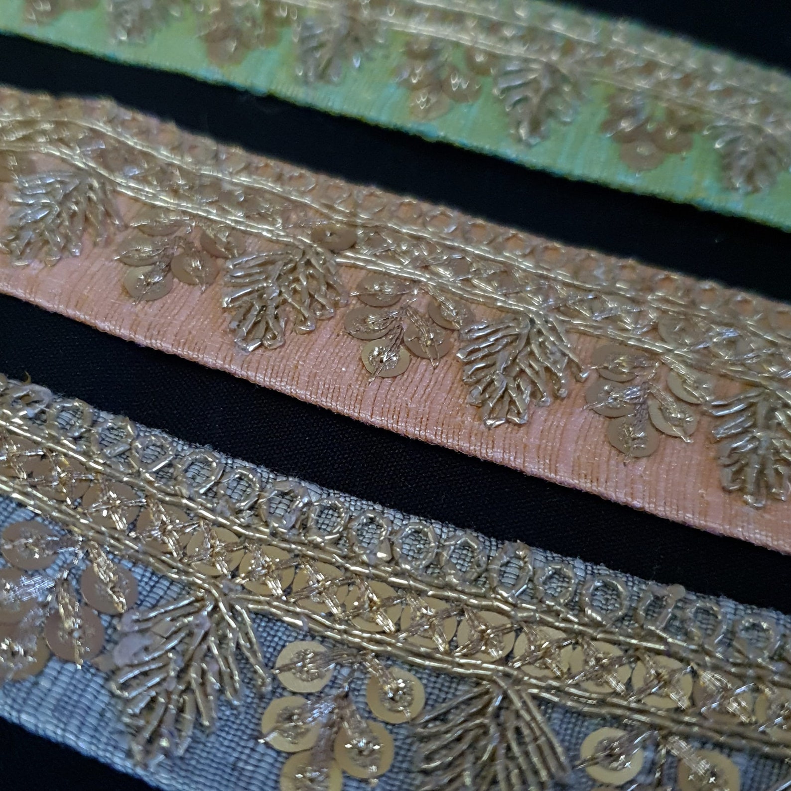 Indian raw silk lace with matt gold sequin and thread work Etsy