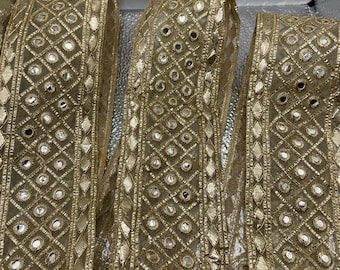 1 m Gold gota and mirror work lace