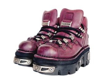 EU 38 / UK 5 Vintage Post Apocalyptic Grunge Purple New Rock Ankle Boots with Platform Soles