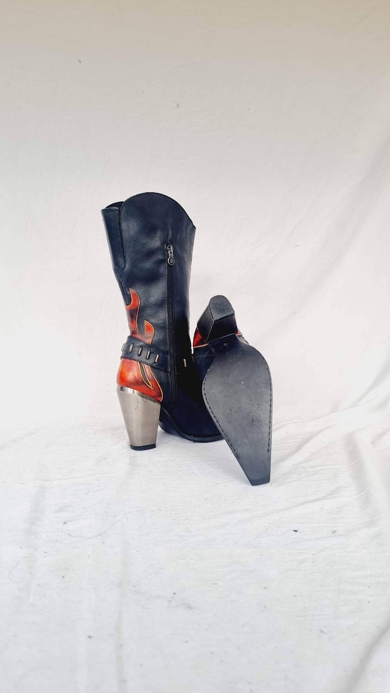 EU 40 New Rock Pointy Toed Boots - Vintage Black Texa… - Gem