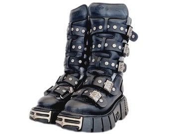 EU 37 / UK 4 Spiked Studded Metal Buckled New Rock Boots Chunky Platforms Cyber Punk Grunge Glam Goth Cosplay Emo Y2K Shoes