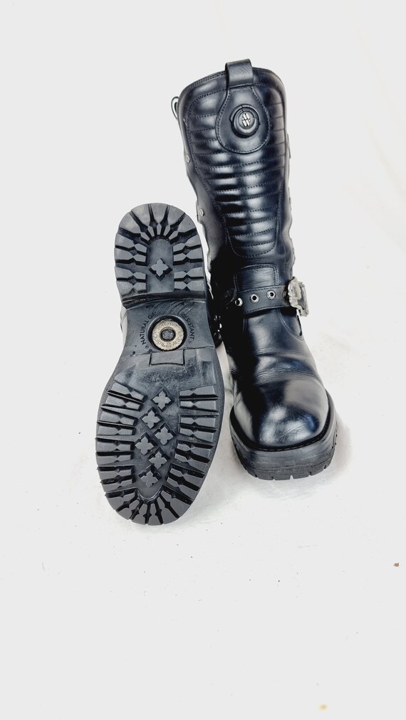 靴 rare newrock archive boots size42 Newrock 591 Reactor 90s Animal Print 4 Buckle Womens Boot In