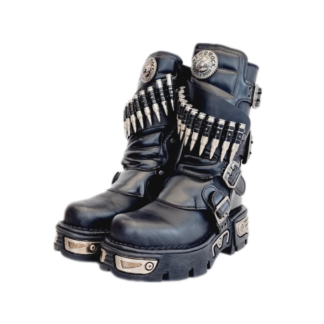 EU 37 Vintage Lace up New Rock Boots - Silver and Black