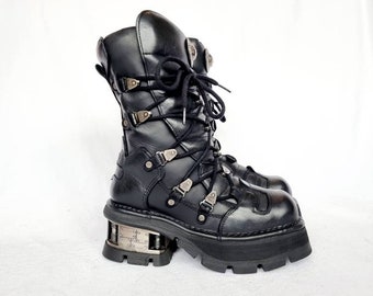 Eu 39 Rare Discontinued Vintage New Rock Boots with Steampunk Chunky Metal Heels Heeled New Rocks