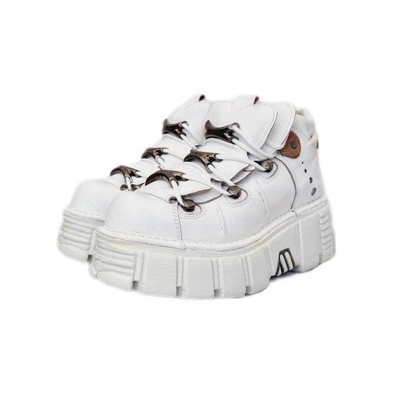 EU 40 UK White New Rock Tower Ankle Boots Kawaii Pastel Goth