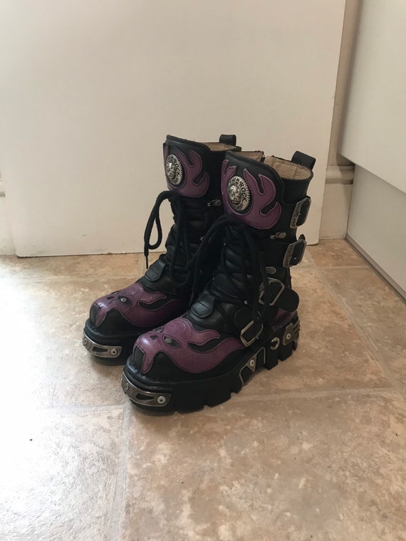 EU 36 Negro Púrpura Diablo Demonio Calavera Cuero Nuevas Botas | Etsy España