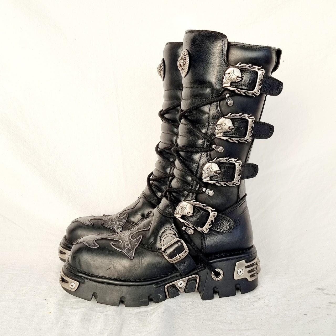 靴 00s archive lace up boots skull rock uk6 EU 44 / UK 10 Vintage Black Metal Skull Buckle Iron Cross