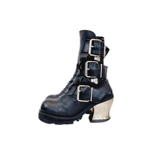 EU 36 New Rock Boots - Black Buckled Leather Design With EU 36 New Rock Boots - Black Buckled Leather Design With