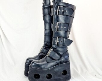 PUNＫ★ROCK！ページ Our Grunge Punk Women's Black Punk Buckled Solid Color Boots