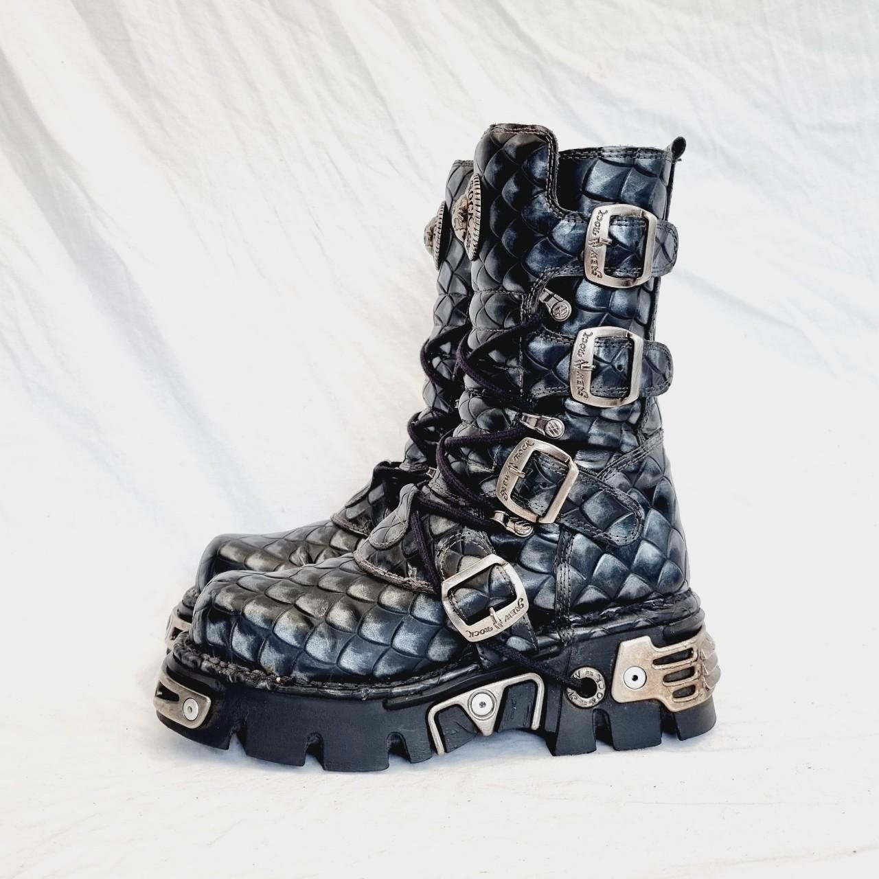 EU 37 UK 4 New Rock Boots Black Red Buckled Leather Dragon Scale Design Etsy
