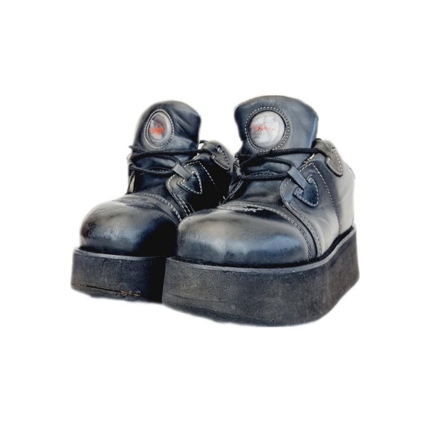 EU 40 / UK 7 Black Swear Alternative Platform Sneakers - Vintage 90s Y2K Kawaii Harajuku Futuristic Rave Clowncore Decorakei Kidcore Shoes