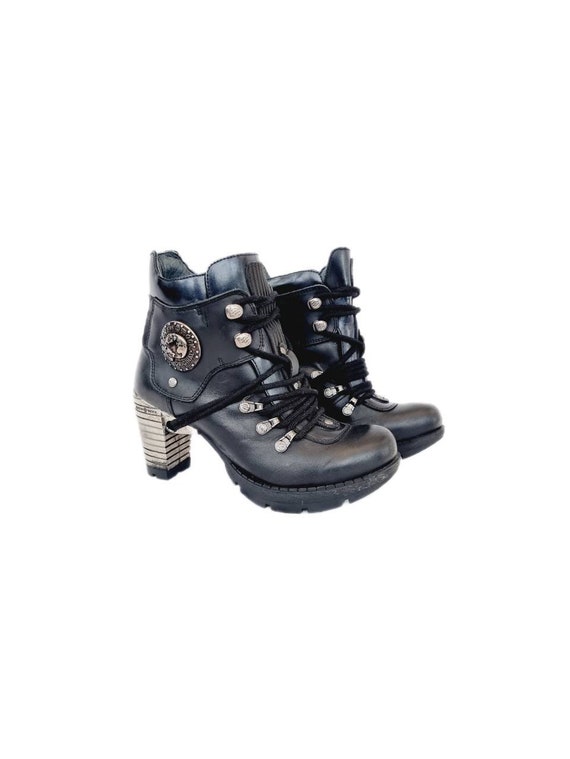 President microfoon Fonetiek EU 37 Black Leather New Rock Boots With Chunky Block Heels - Etsy