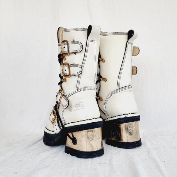 EU 37 / UK 4 White Leather New Rock Boots Kawaii … - image 3