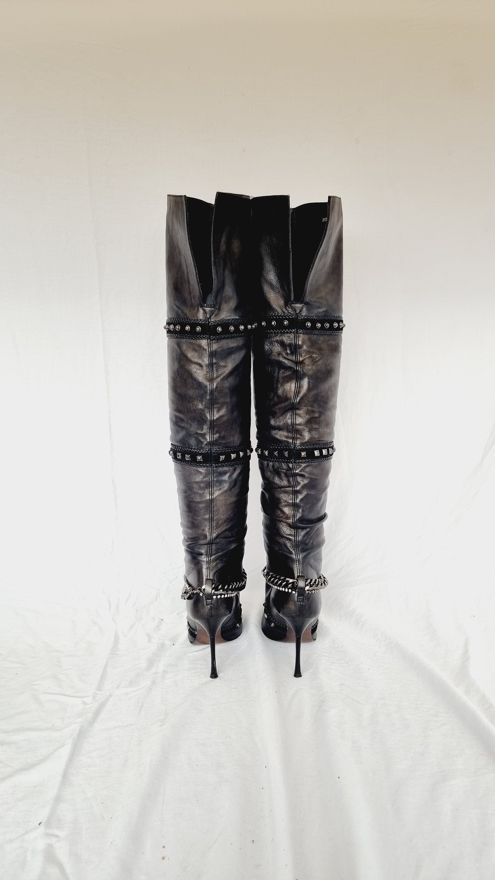 Black studded thigh high boots online