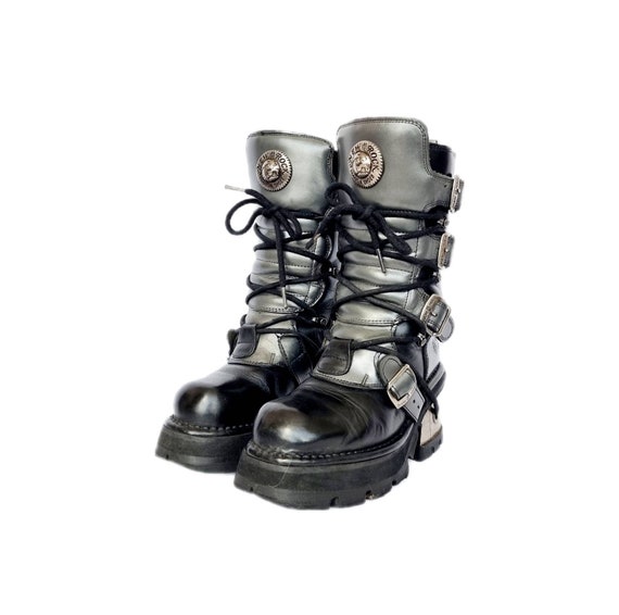 EU 37 Lace Rock Boots Silver and Black Etsy