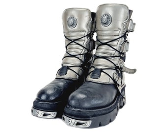 EU 45 / UK 10.5 Spiked Studded Metal Buckled New Rock Boots