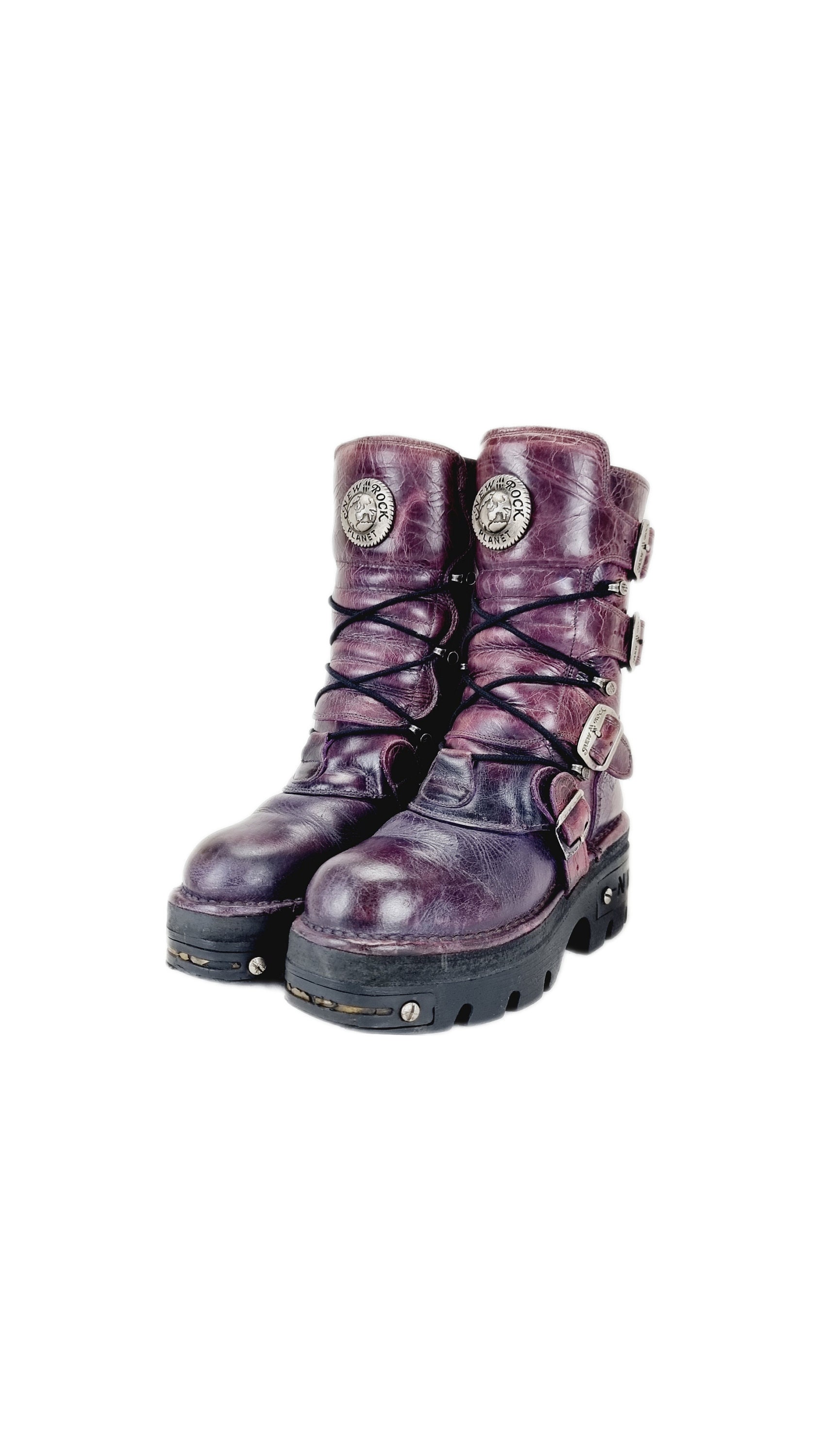 EU 37 UK Purple Leather New Rock Platform Boots Bohemian