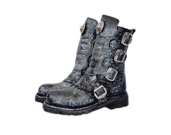 EU 36 / UK 3 Rare Paisley Embossed New Rock Boots - Cottagecore Fairycore Goblincore Restored Boots