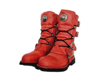 EU 40 / UK 7 New Rock Boots - Red Buckled Suede Leather