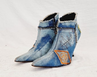 EU 39 / UK 6 El Dantes Dark Blue Denim Patchwork Applique
