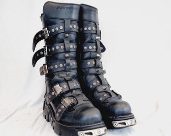 EU 43 / UK 9 Spiked Studded Metal Buckled New Rock Boots